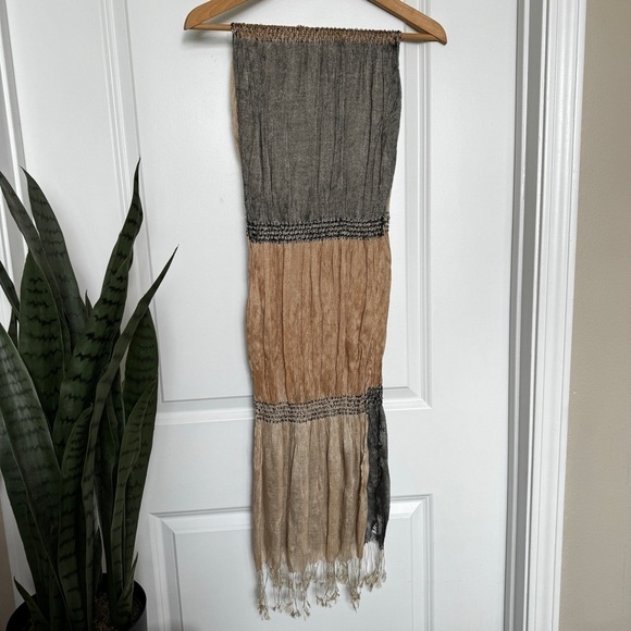 Champagne Gold and Gray Scarf with Fringe - Picture 1 of 6